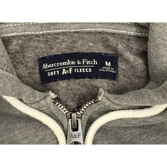 Abercrombie Fitch Gray Full Zip Soft A&F Fleece Size Medium Hood Spell Out - Picture 3 of 7